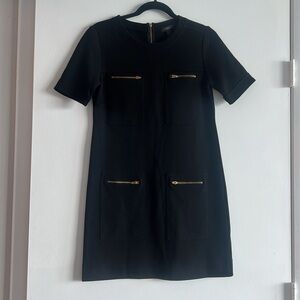 J.Crew Black Mini Dress Size 0 | Gold Zipper Pocket Shift Work Office Chic